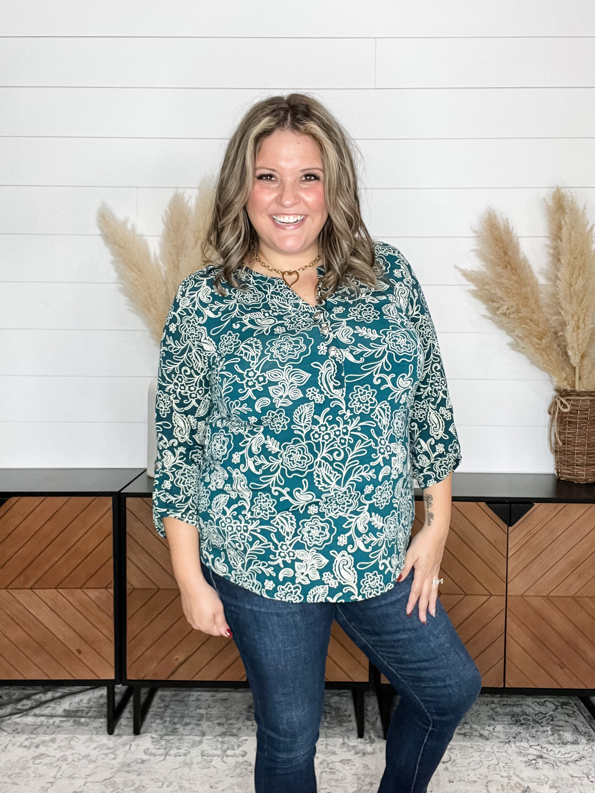 Dear Scarlett "Wilderness" 3/4 Sleeve Button Front Lizzy Luxe
