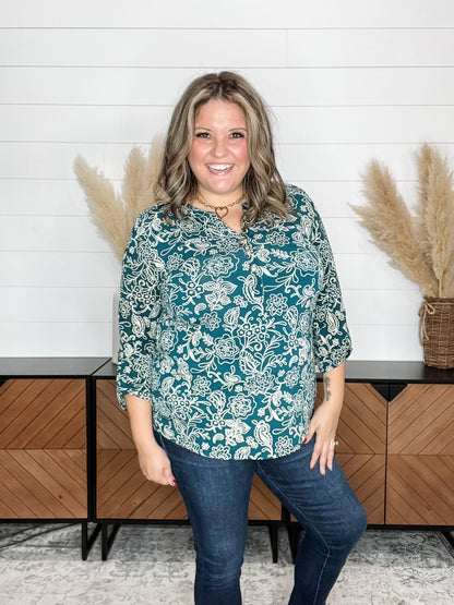 "Wilderness" 3/4 Sleeve Button Front Lizzy Luxe
