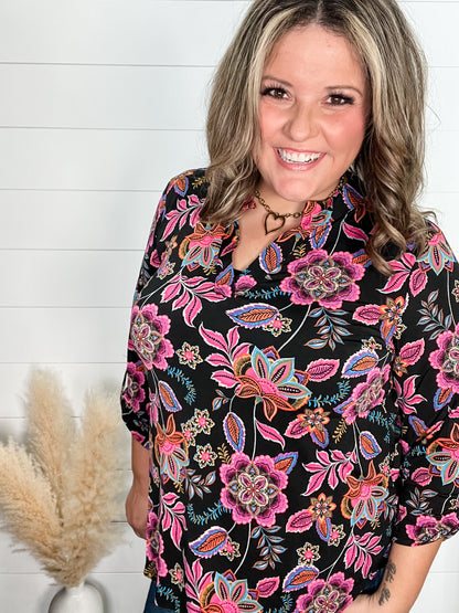 "Cella" 3/4 Sleeve Split Neck