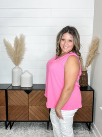 "Swanton" Deep V Tank with Front Pleat (Hot Pink)