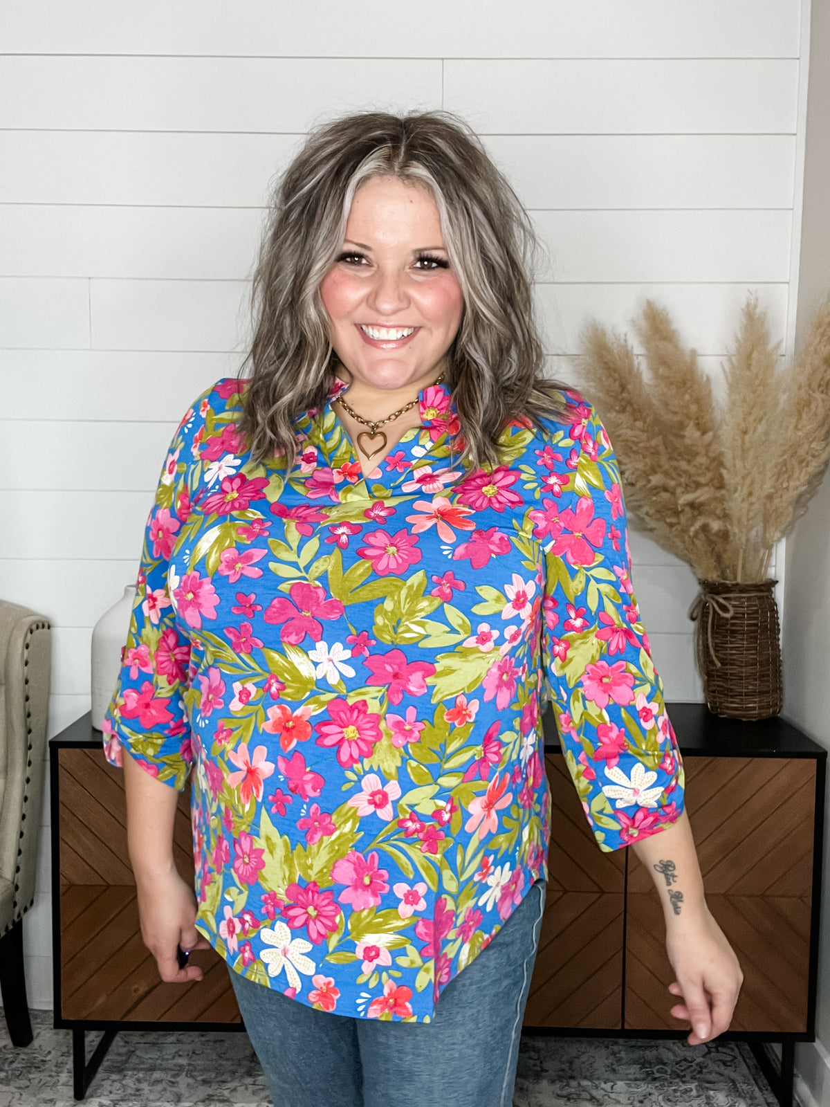 "Gumdrop" Dear Scarlett 3/4 Sleeve Split Neck