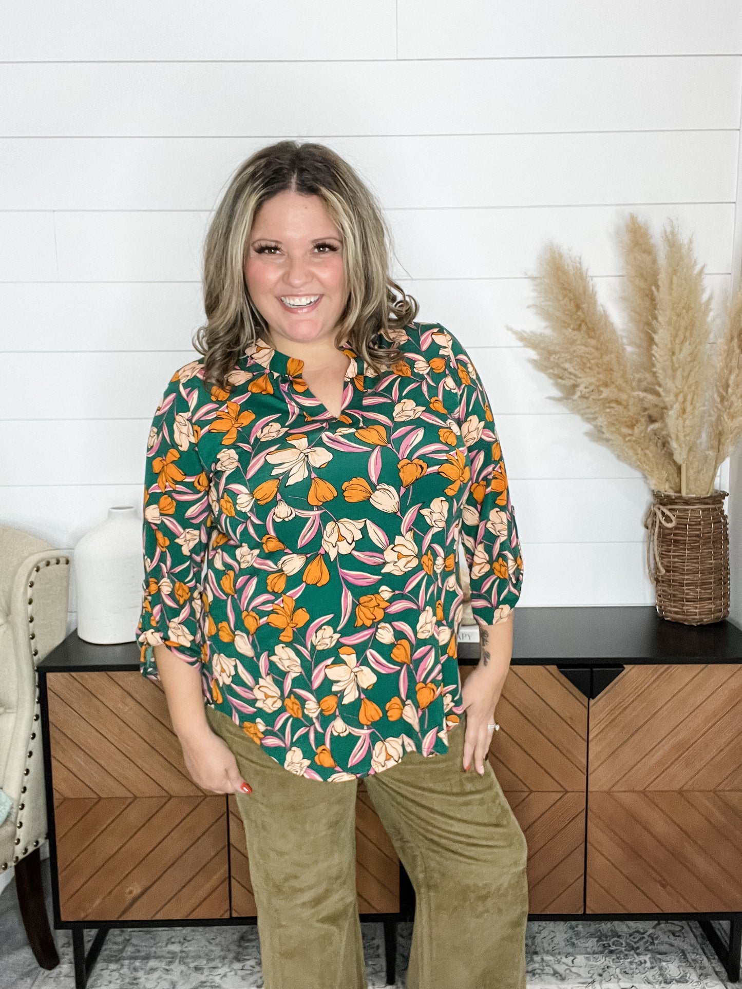 "Giraffe" 3/4 Sleeve Split Neck