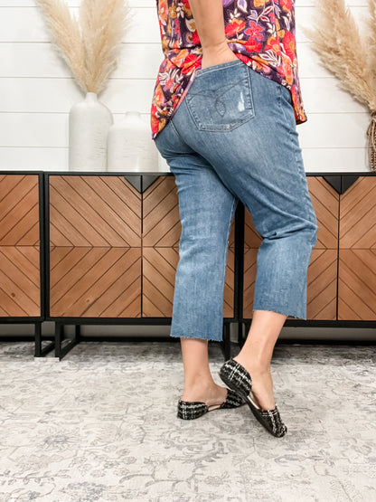 Judy Blue "Catch Up" Raw Hem Wide Leg Crops