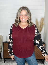 "Grateful" Ribbed Body Long Sleeve V Neck