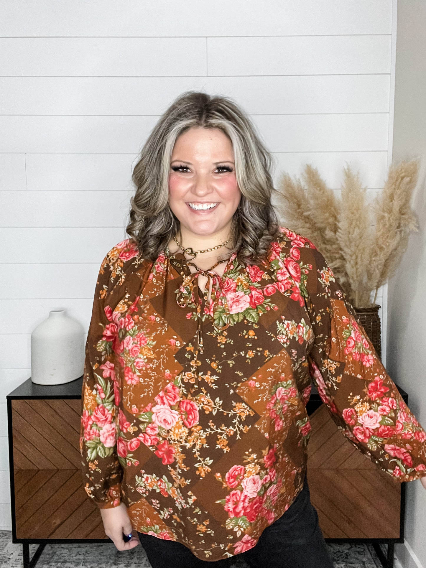 "Yes You Do" Long Balloon Sleeve Floral with Ruffle Collar