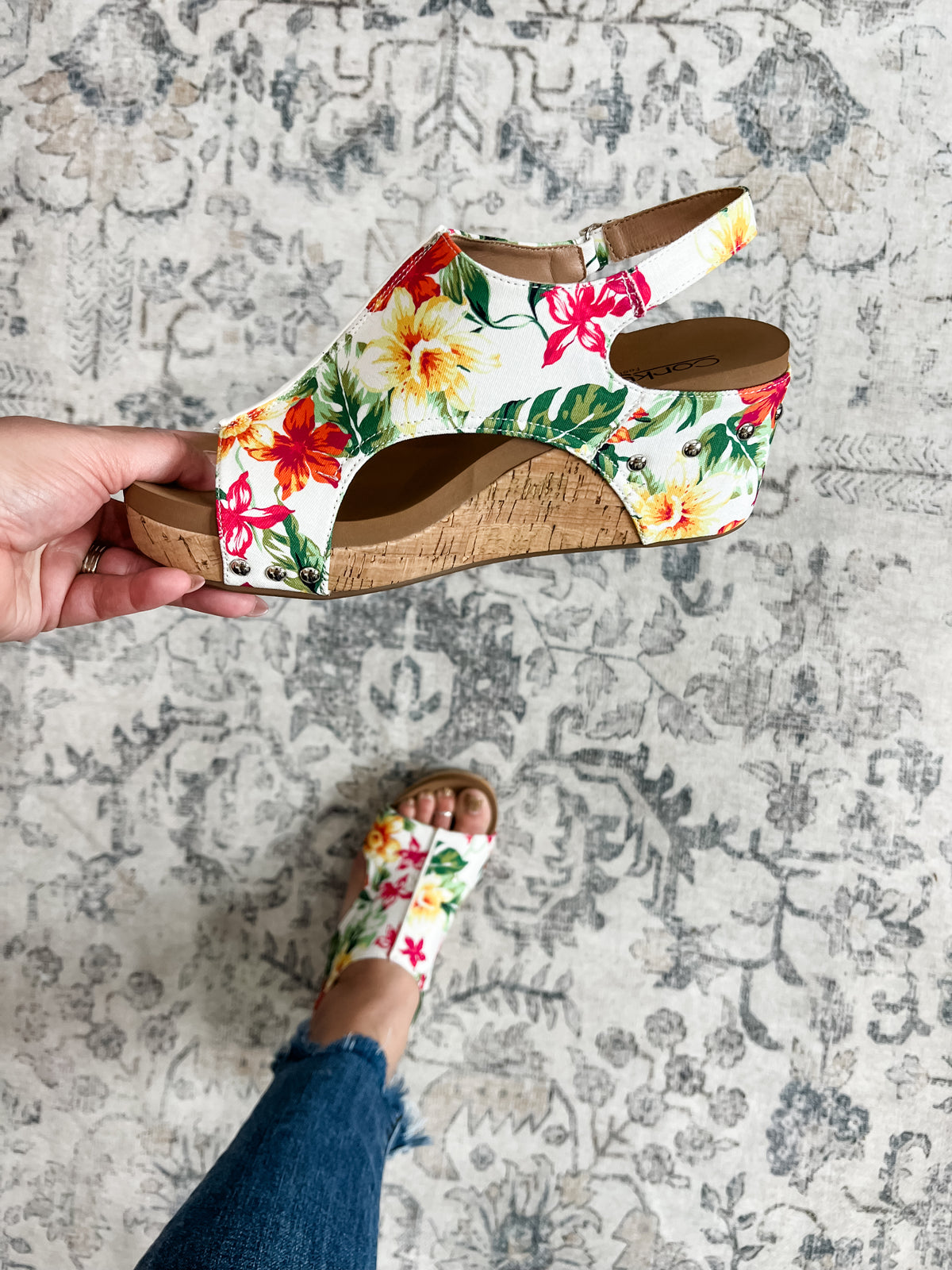 Corkys "Carley" Wedge Sandal (White Floral)