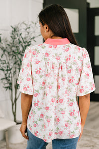Haptics "Smith" Contrast Neckline Floral Blouse