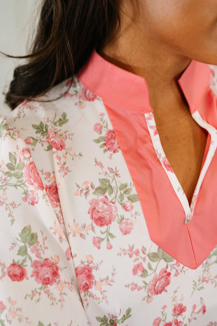 Haptics "Smith" Contrast Neckline Floral Blouse