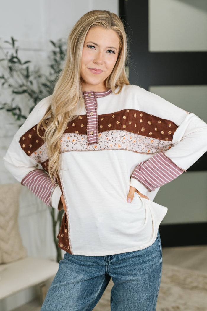 Haptics "Make It Floral" Stripe Henley Pullover in French terry | Lola Monroe Boutique