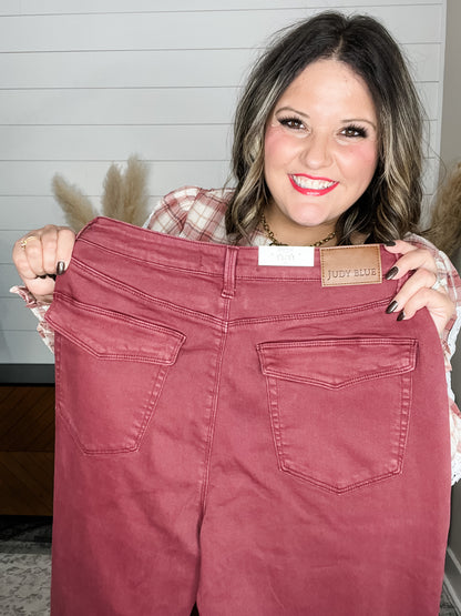 Judy Blue Aurora Burgundy Cuffed Weekender
