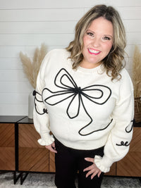 "Tie it in A" Bow Embroidered Long Sleeve Sweater