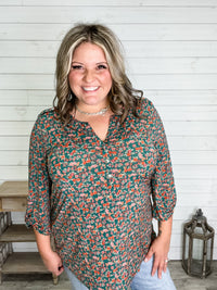 "Triangle" 3/4 Sleeve Button Front Lizzy Luxe