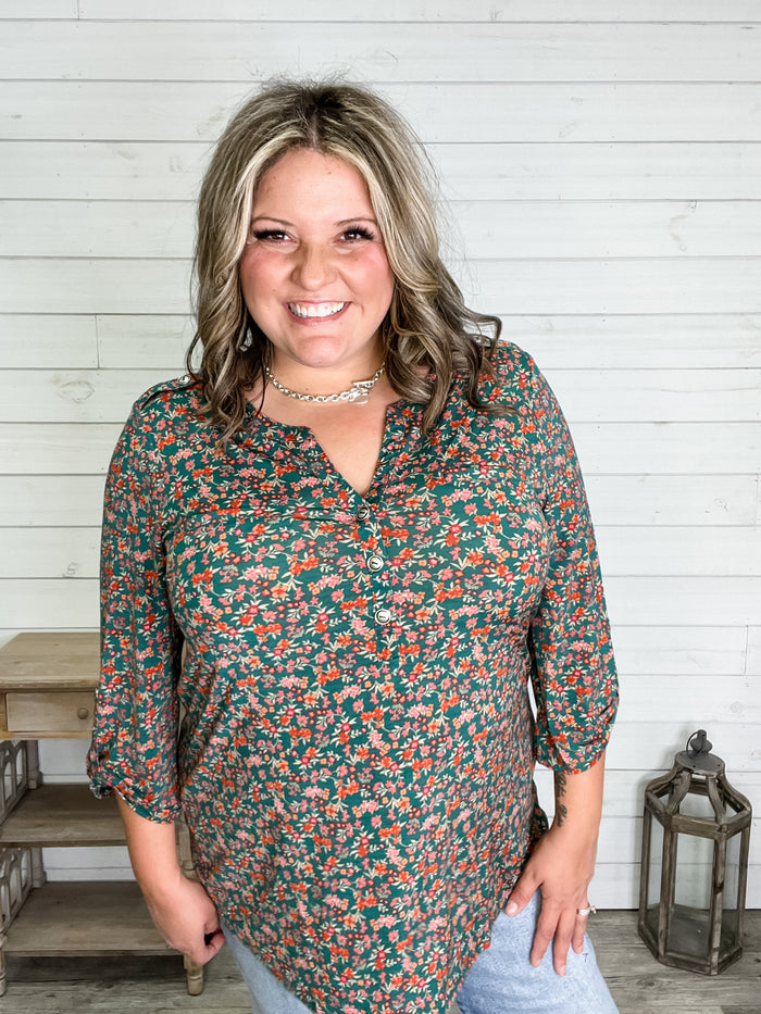 "Triangle" 3/4 Sleeve Button Front Lizzy Luxe