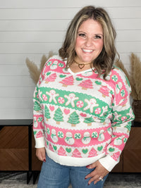 Dear Scarlett "Candy Cane Lane" Holiday V Neck Sweater