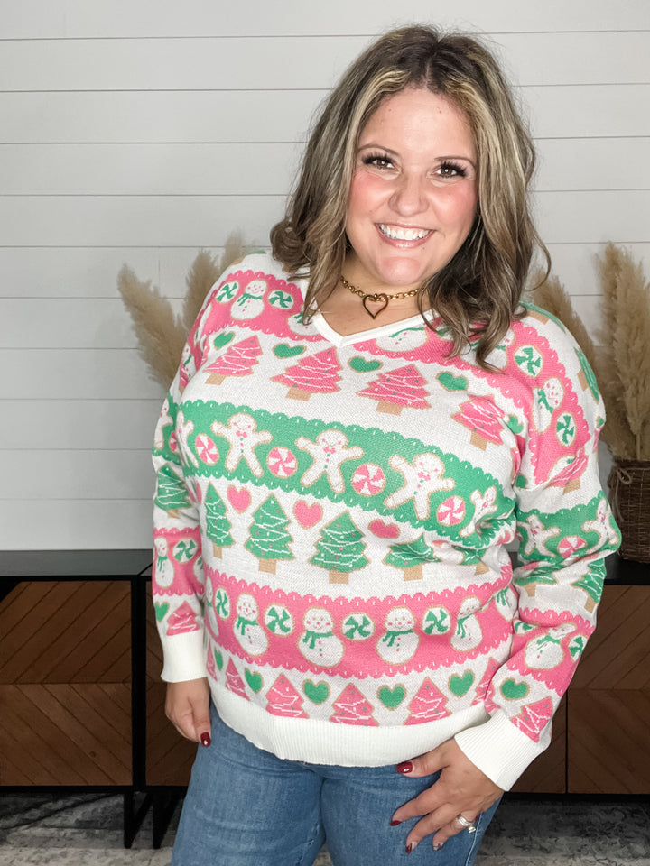 "Candy Cane Lane" Holiday V Neck Sweater