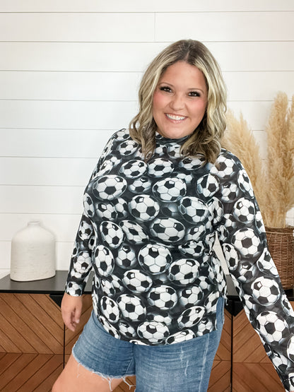 Soccer print mesh long sleeve top