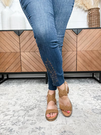 "Vana" Faux Suede Sandal By Very G with Laser Cut Rose Detail (Tan)