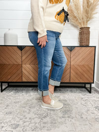 Mica Denim "Jerry" Medium Wash Straight Leg Cuffed Jeans