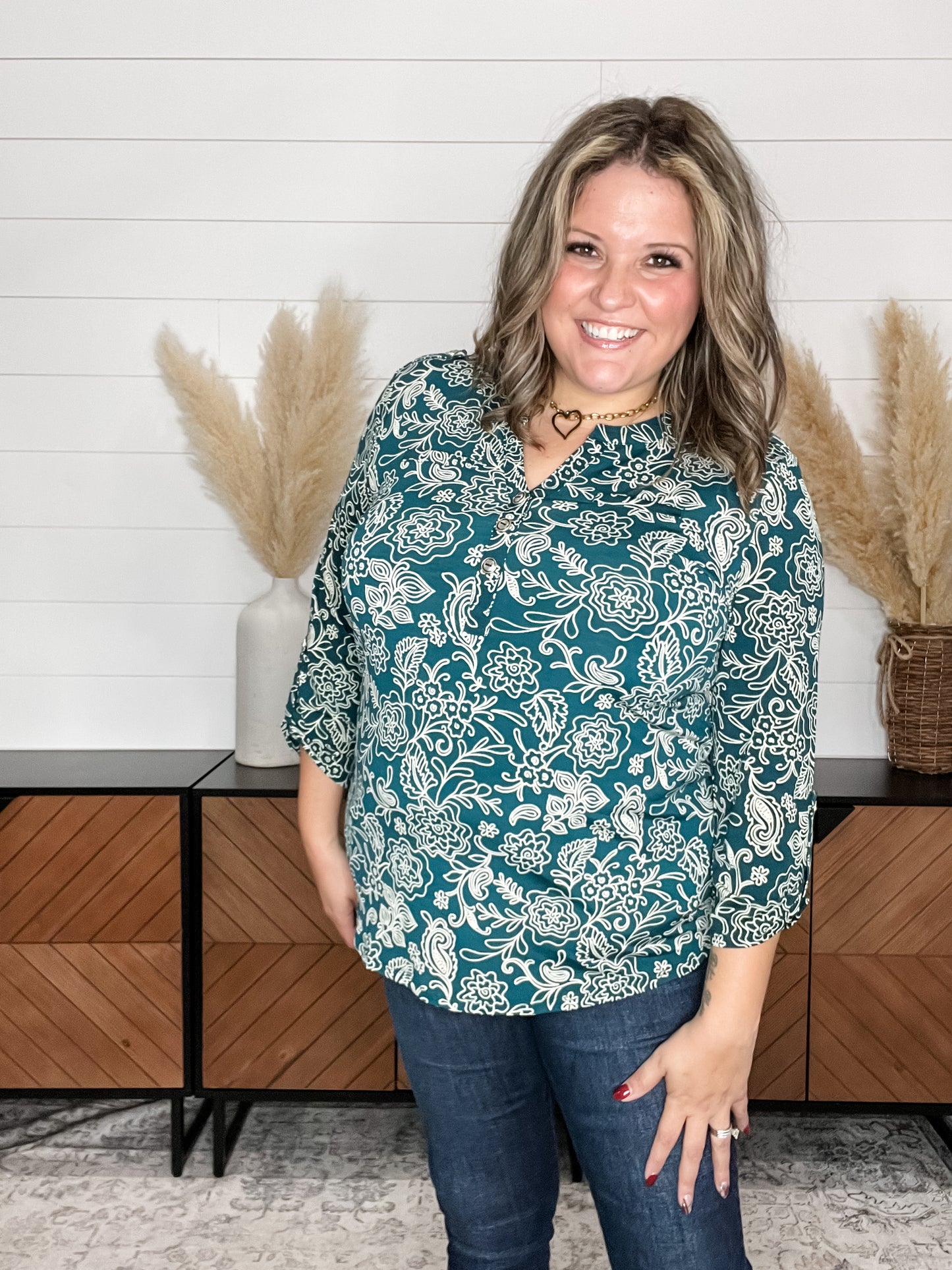 "Wilderness" 3/4 Sleeve Button Front Lizzy Luxe