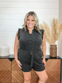 Heathered black t-shirt feel romper