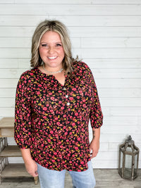 "Rectangle" 3/4 Sleeve Button Front Lizzy Luxe