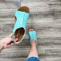 "Isabella" Tooled Wedge Sandal By Very G (Turquoise)