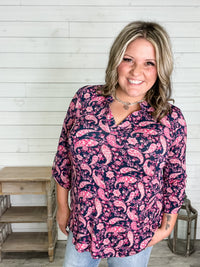 "Peggy" 3/4 Sleeve Split Neck