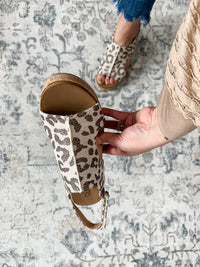 Corkys "Miss Carley" Cork Block Heel Sandal (Tan Sparkle Leopard)