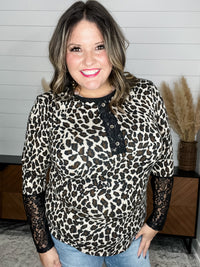"Winfrey" Animal Print Long Sleeve with Lace Detail