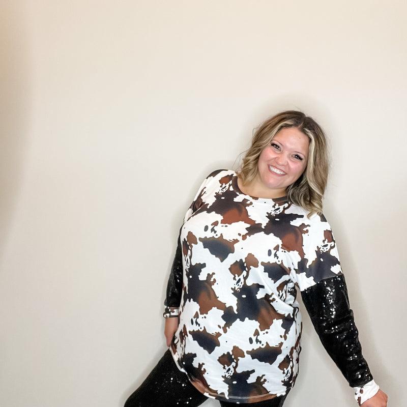 "On The Range" Long Sleeve Cowprint with Sequinned Sleeve
