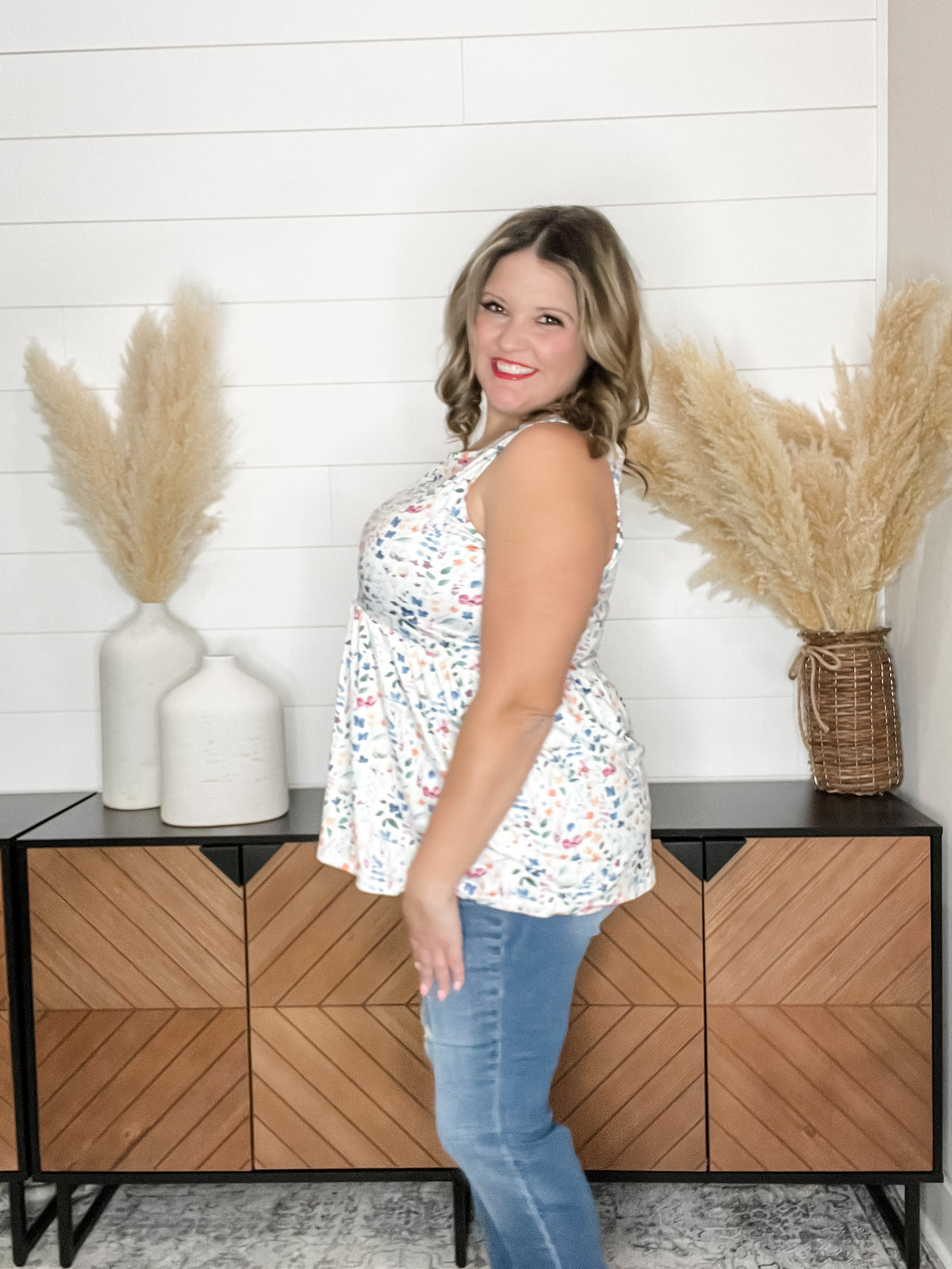 "Renee" Floral Ruffle Tank