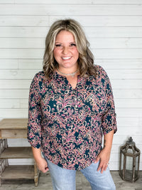 "Oval" 3/4 Sleeve Button Front Lizzy Luxe
