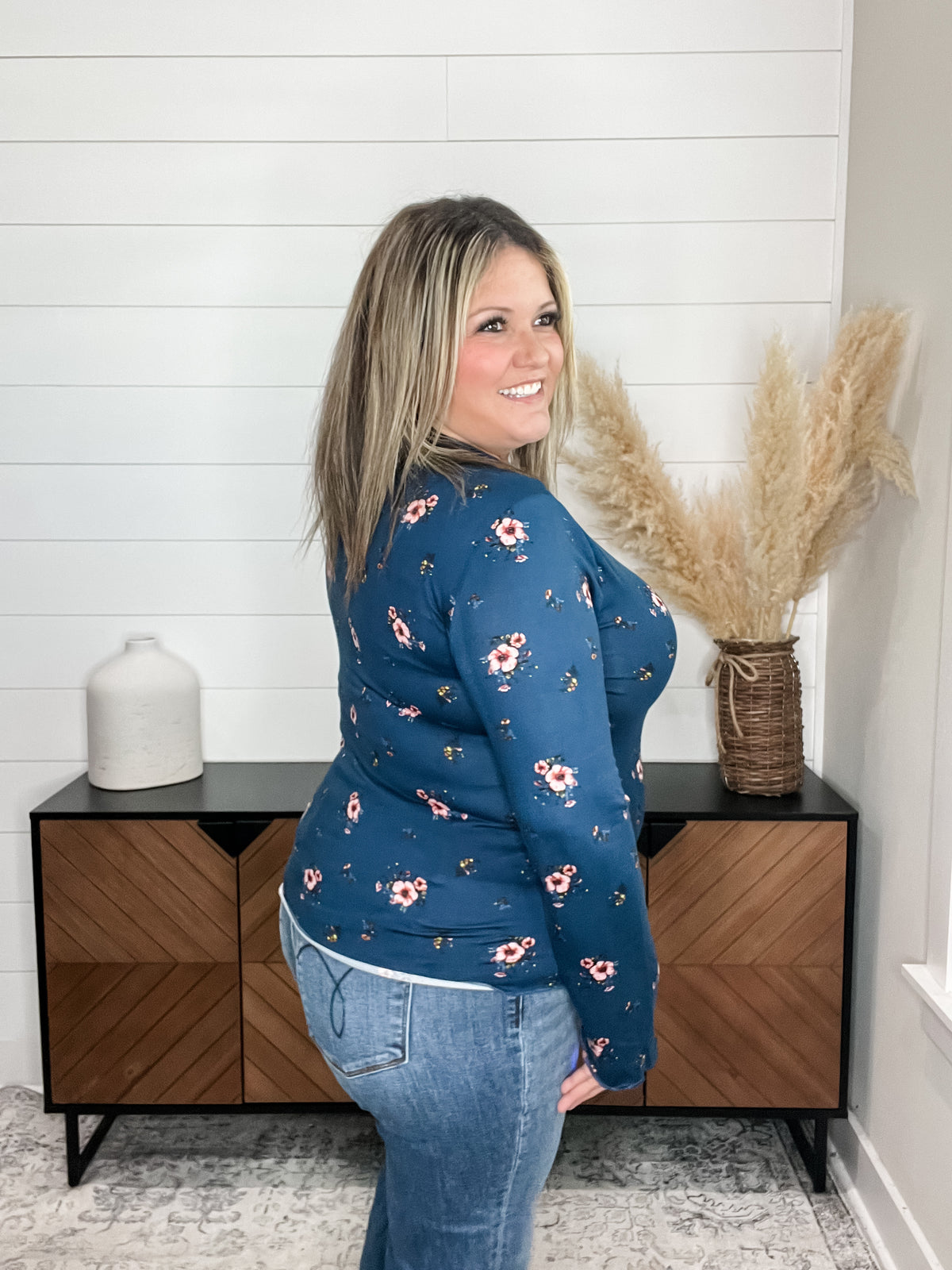 "Right Way" Navy Floral Long Sleeve Top