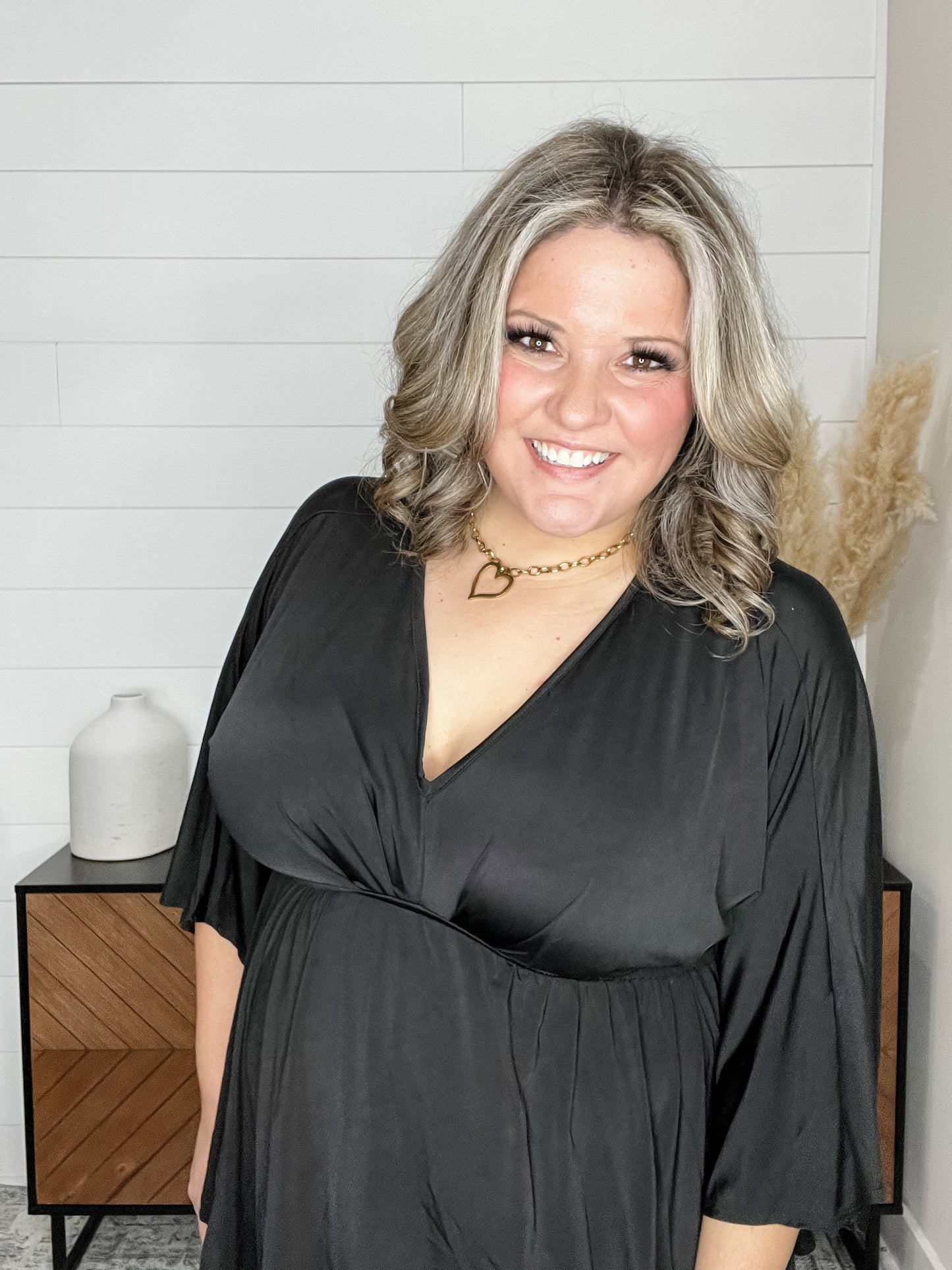 "Undertaking" 3/4 Sleeve V Neck with Elastic Empire Waist (Black)