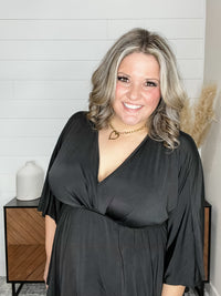 "Undertaking" 3/4 Sleeve V Neck with Elastic Empire Waist (Black)