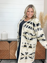 Aztec Cream Black and Gold Cardigan