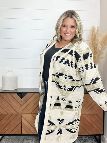 Aztec Cream Black and Gold Cardigan