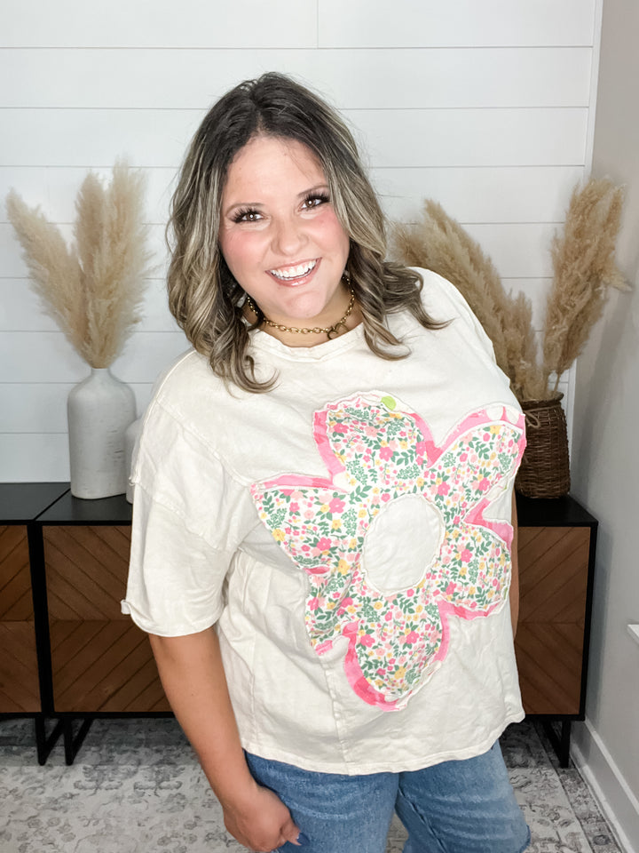 J.Her "Pass the Time" Short Sleeve Patchwork Crewneck