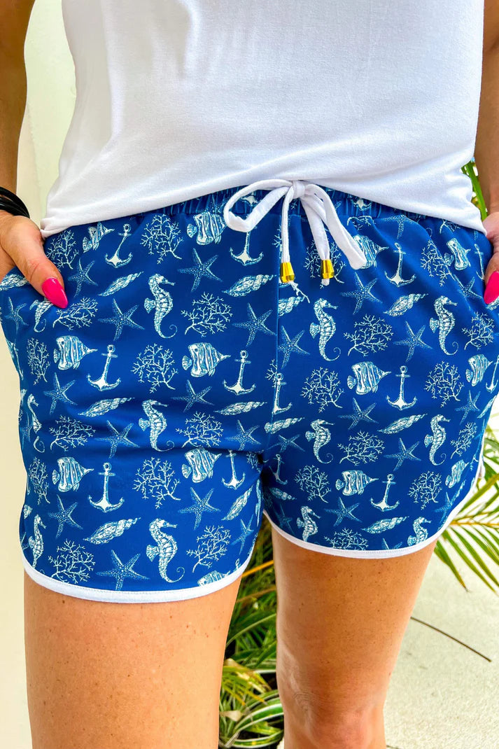 Everyday Shorts Drawstring Waist (Blue Nautical Print)