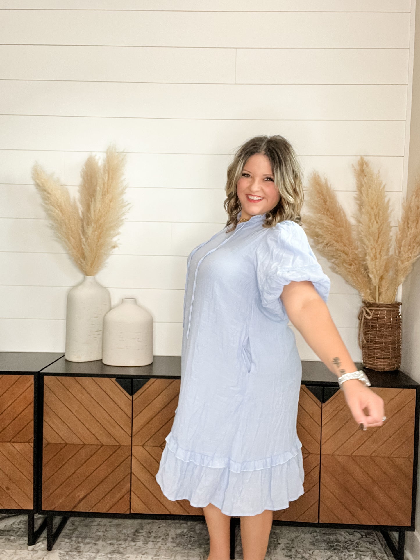 "Cupie" Bubble Sleeve Midi Dress