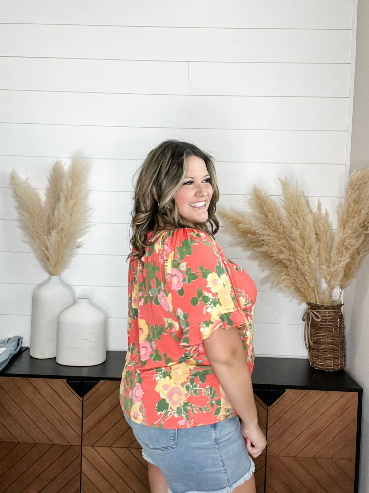 "Channing" Off the Shoulder Peasant Style with Faux Buttons