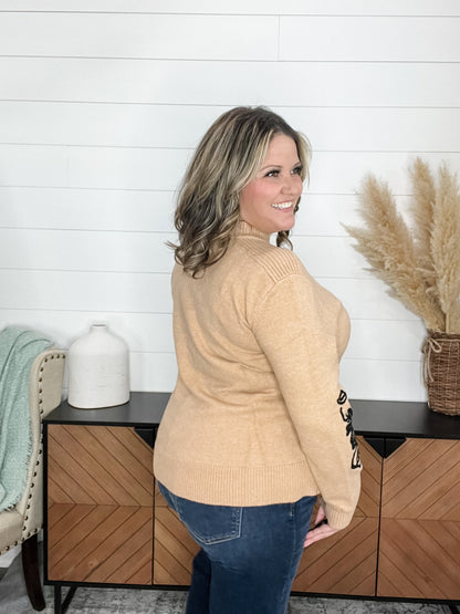 "About That" Long Sleeve Sweater with Floral Applique