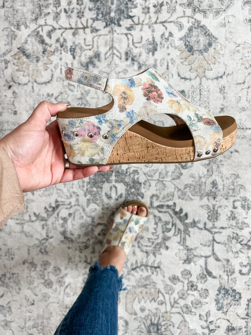 Corkys "Carley" Wedge Sandal (Putty Washed Flower)