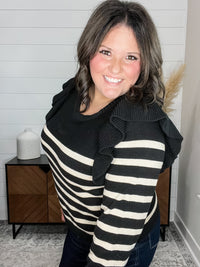 "Tish" Long Sleeve Ruffle Shoulder Sweater