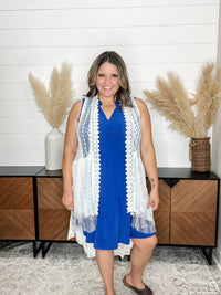 Dear Scarlett "Amos" Sleeveless Split Neck Tiered Dress (Royal Blue)