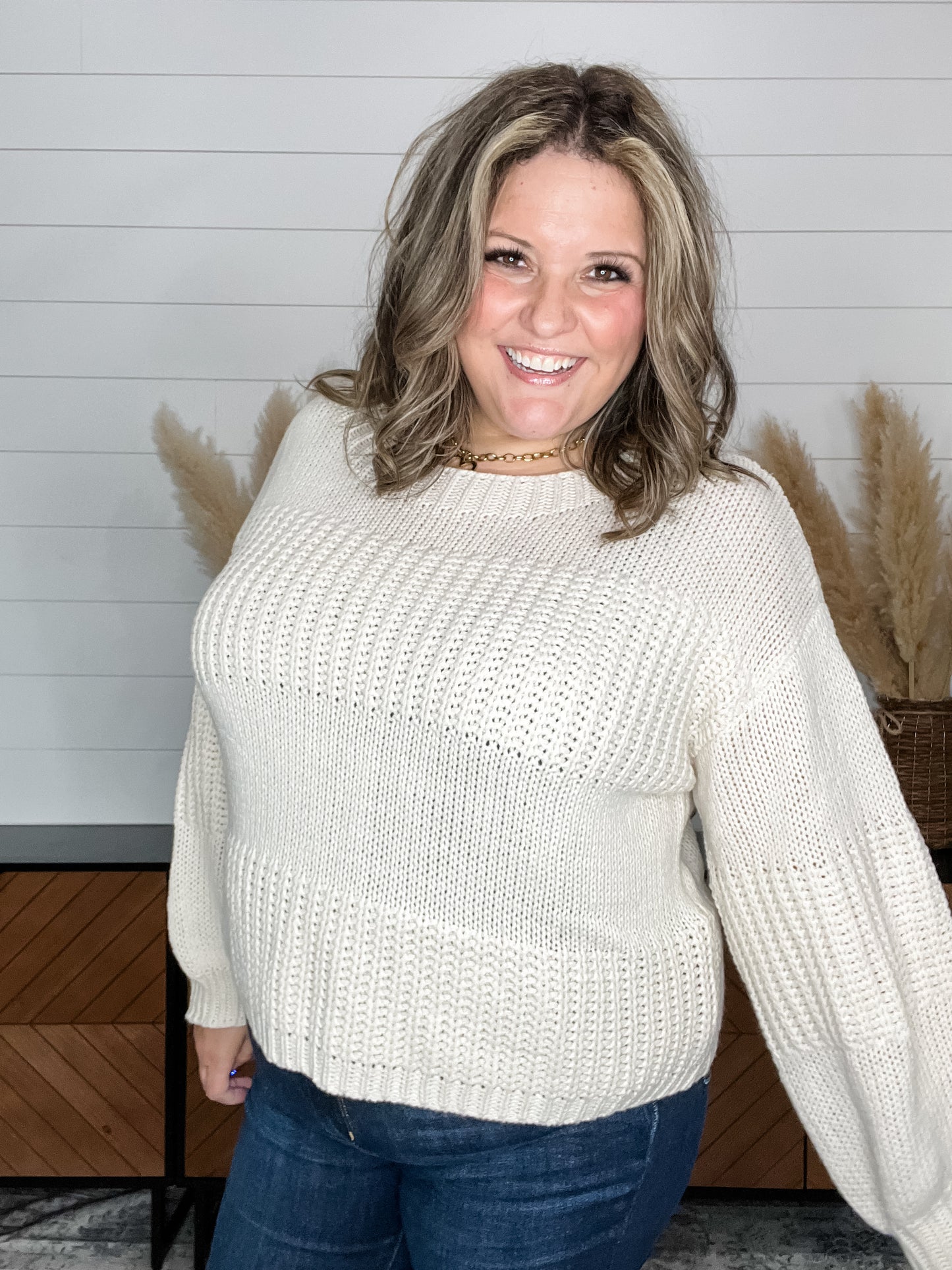 "Gomez" Cropped Balloon Sleeve Sweater