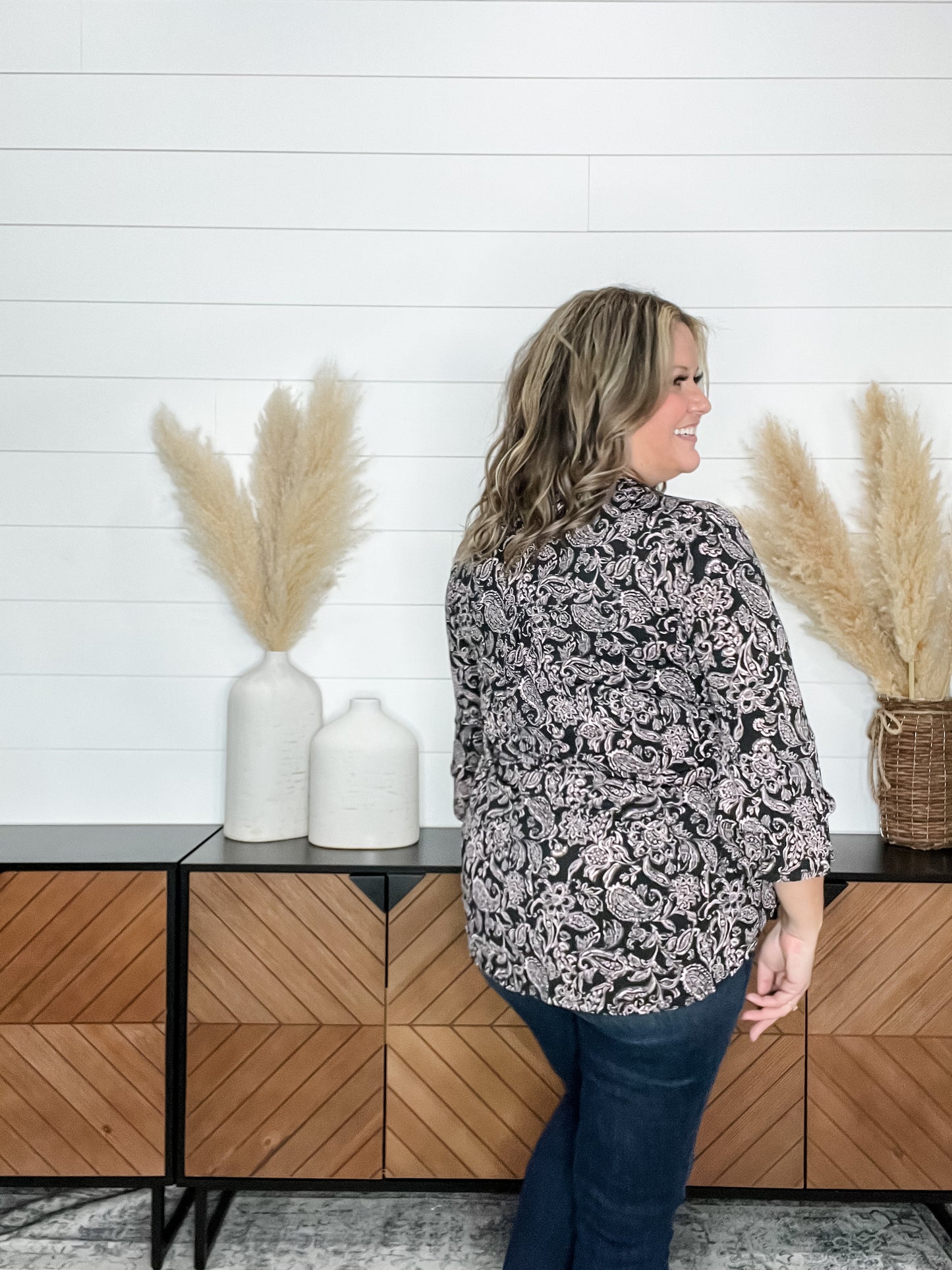"Rhodium" Tiered Bell Sleeve Split Neck