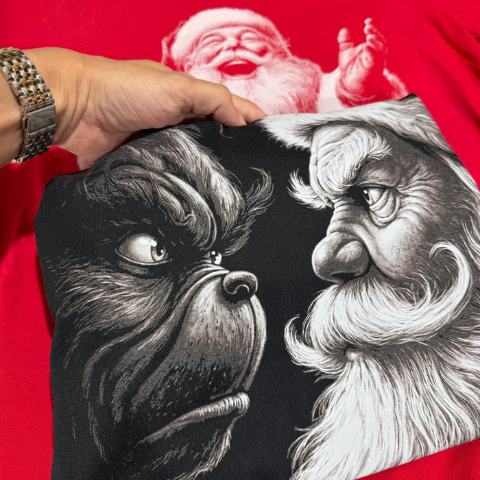 JOCOink "He's a mean one Santa" sweatshirt - DTF printed on black Gildan sweatshirt | Lola Monroe Boutique
