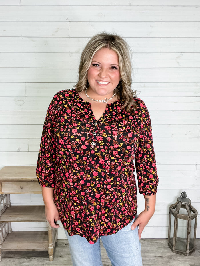"Rectangle" 3/4 Sleeve Button Front Lizzy Luxe
