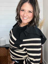 "Tish" Long Sleeve Ruffle Shoulder Sweater